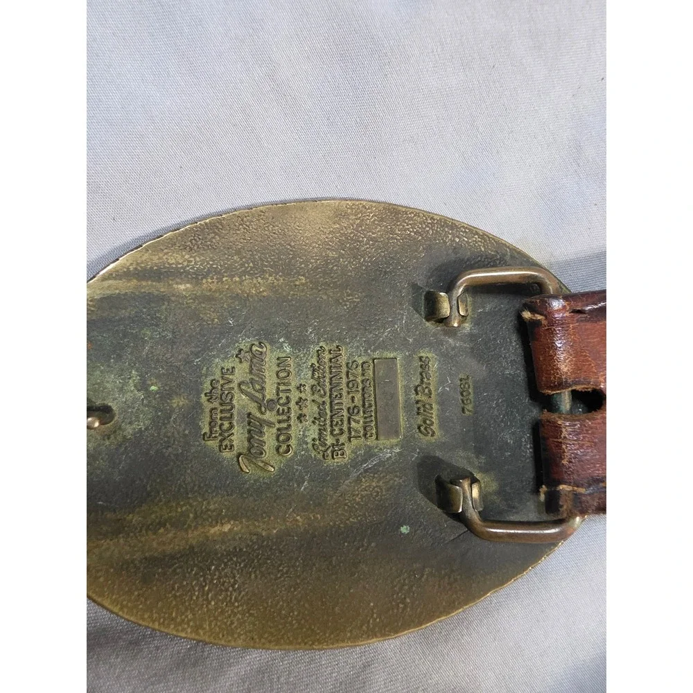Tony Lama Vintage Bicentennial 1776-1976 Solid Brass Buckle Tooled Leather Belt